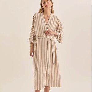 Gingerlilly Sunny Natural Stripe Linen Robe